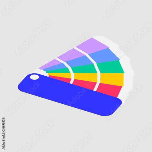 Color swatch. Color palette guide. Colorful scale. Rainbow tool for designer, photographer, artist. Coloured swatches catalogue, book, pantone. Vector isometric illustration. 