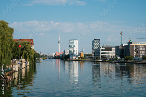 river Spree, Tv Tower from Oberbaum Bridge in  Berlin, Kreuzberg