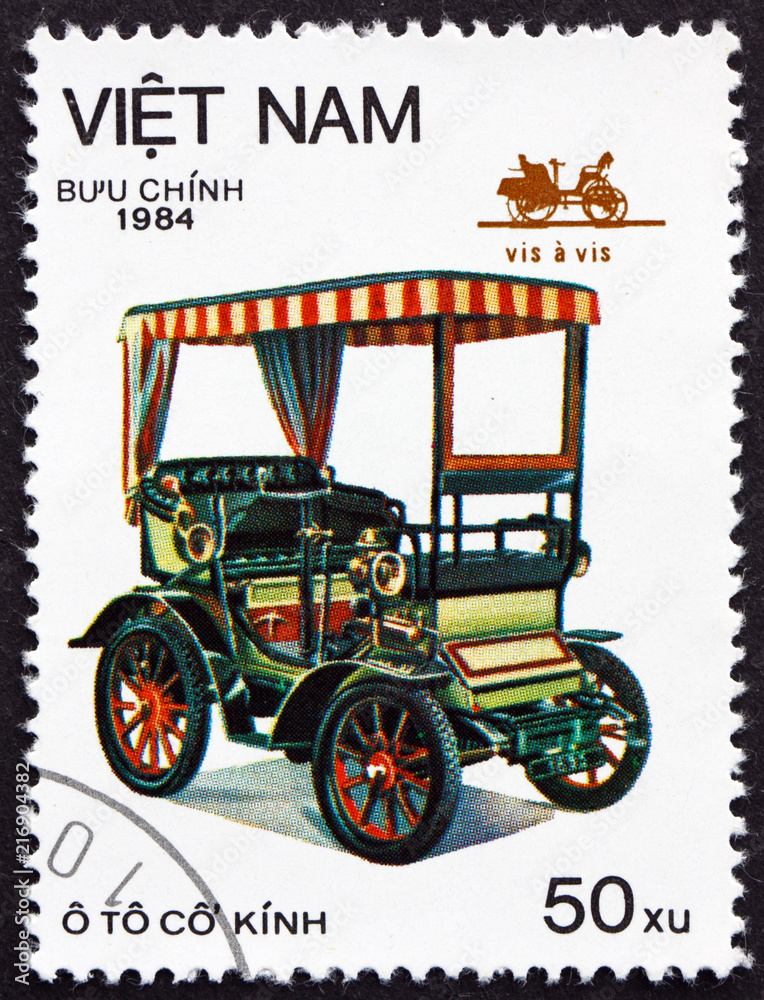Postage stamp Vietnam 1984 Vis-a-Vis, Vintage Automobile