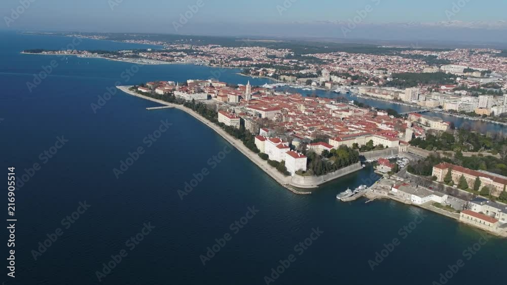Aerial view of Zadar peninsula and old part of the town and its walls, Zadar, Mediterranean, Adriatic sea, Croatia Aerial view of Zadar peninsula and old part of the town and its walls, Zadar, Mediterranean, Adriatic sea, Croatia