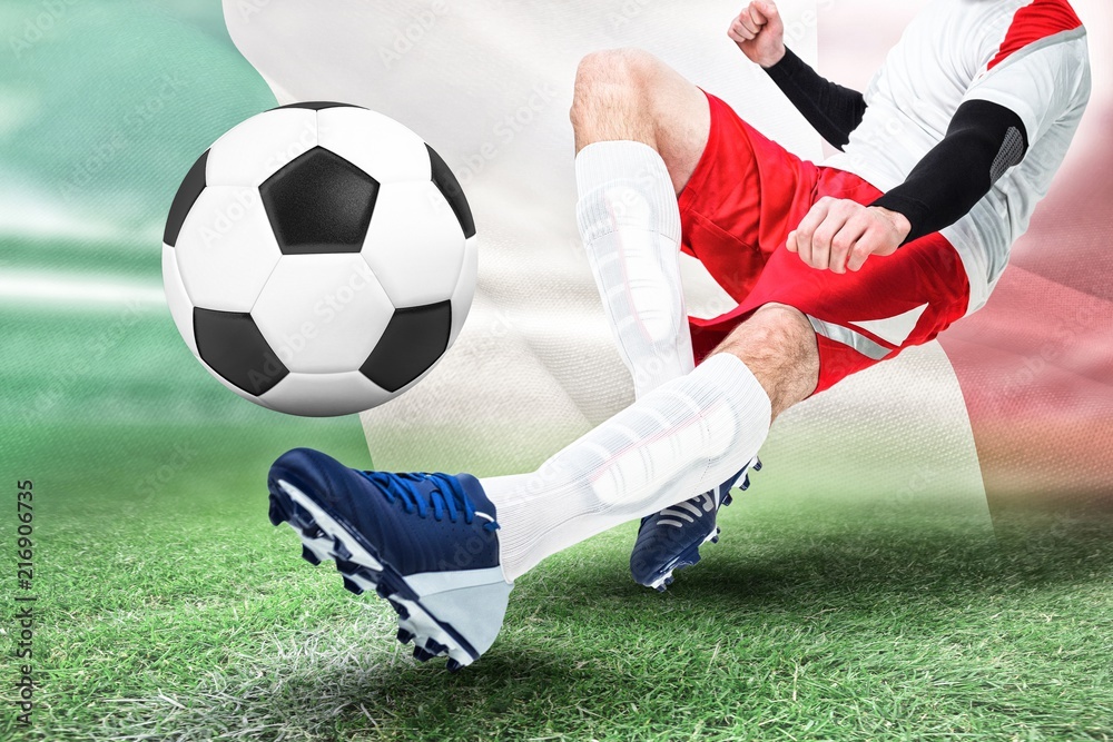Composite image of football player in white kicking Composite image of football player in white kicking