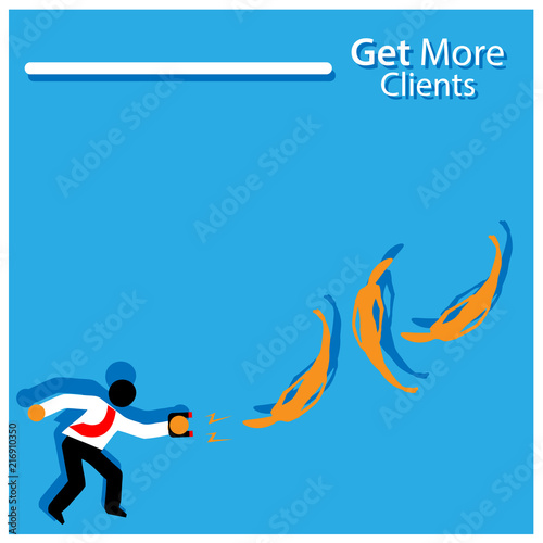 Get more clients with people sign. Flat vector illustration on white background