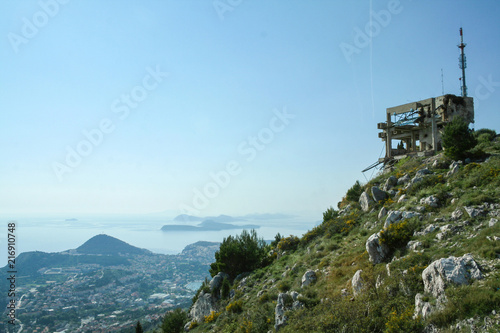 Srdj Mount, in Dubrovnik, Croatia, with the adritic coast and islands in the background in summer. Srdj mount, or Srd, is overlooking the old town of Dubrovnik.