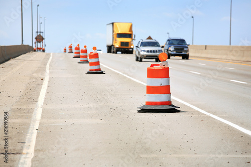 Orange barrels along the highway during construction