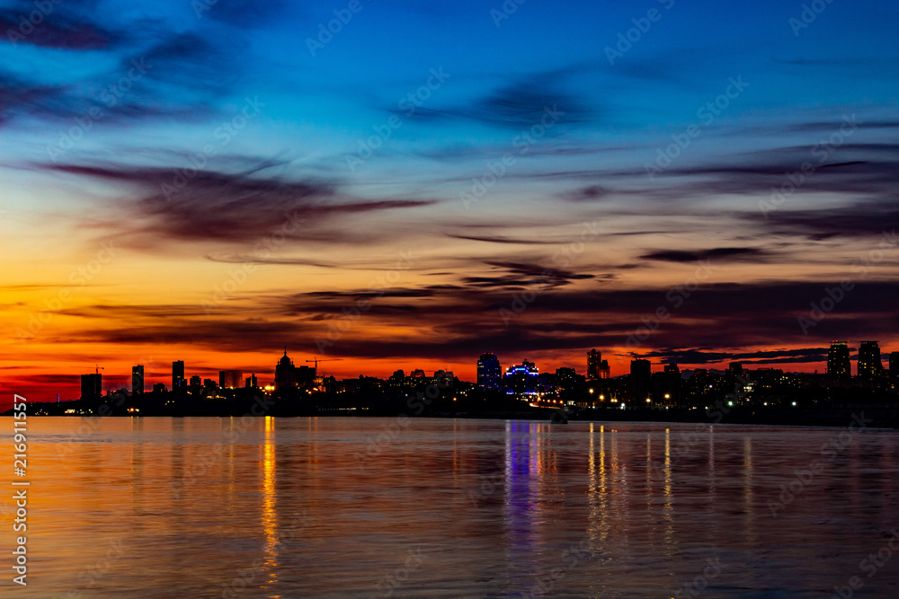 Beautiful sunset from the waterfront near the arena Erofey city of Khabarovsk.