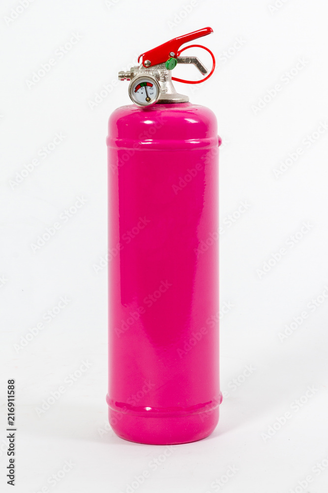 Pink Colored retro fire extinguisher isolated on white background Pink Colored retro fire extinguisher isolated on white background