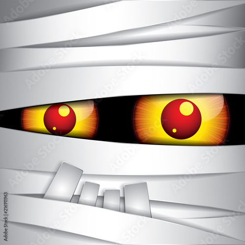 Vector and Illustration of graphic style,Happy Halloween mummy monster eyes,paper art style,EPS 10.