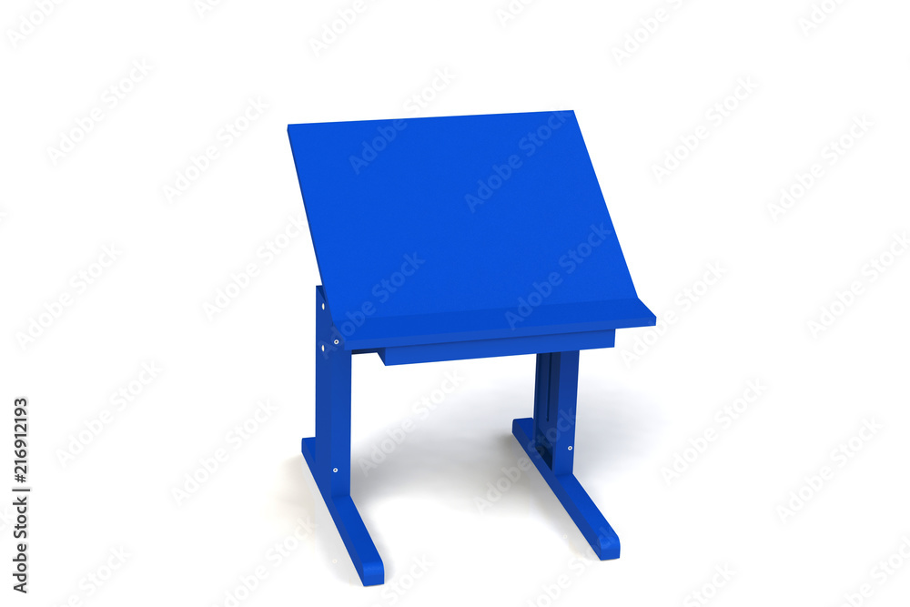 Children's small wooden table. School desk with adjustable height on a white background. Isolated. Children's small wooden table. School desk with adjustable height on a white background. Isolated.