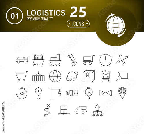 Logistics, delivery, transportation - outline web icon set, vector, thin line icons collection