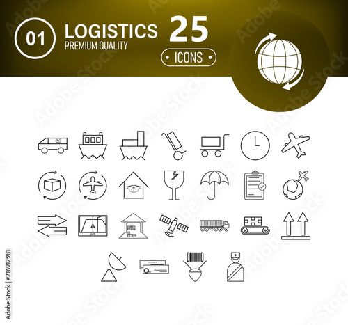 Logistics, delivery, transportation - outline web icon set, vector, thin line icons collection