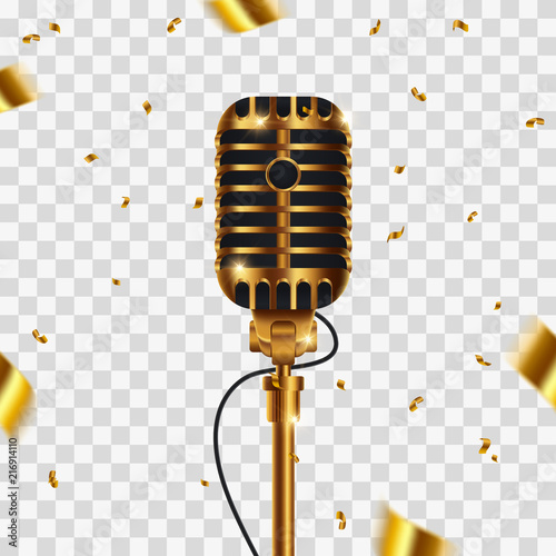 Golden microphone isolated photo