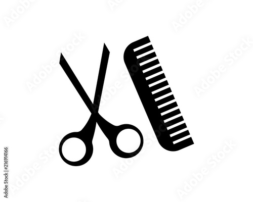 black silhouette barber tool scissor comb barber image vector icon logo