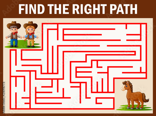 Maze game finds the coboy and cowgirl way get to horse