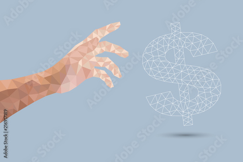 Hand and Dollar sign  design with polygonal pattern for business finance idea.