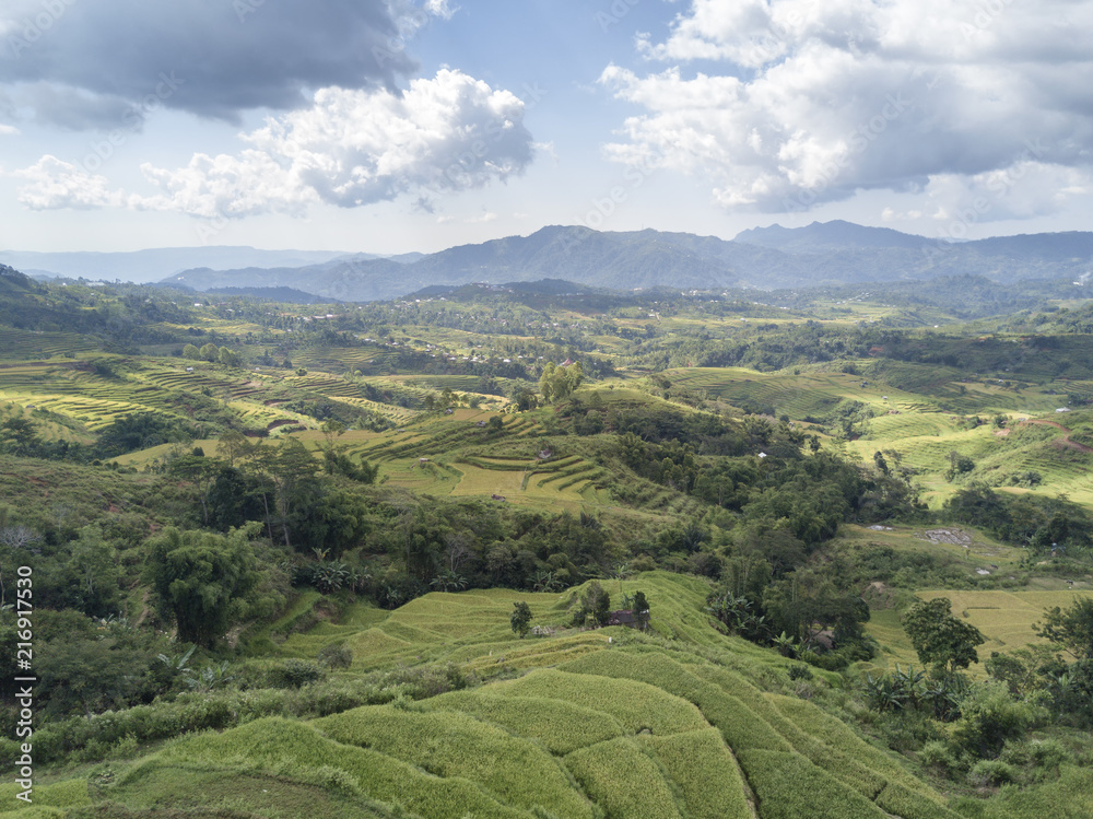 Clouds rolling over the Golo Cador Rice Terraces in Ruteng on Flores, Indonesia.