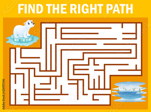 Maze game find polar bear walk away to pole