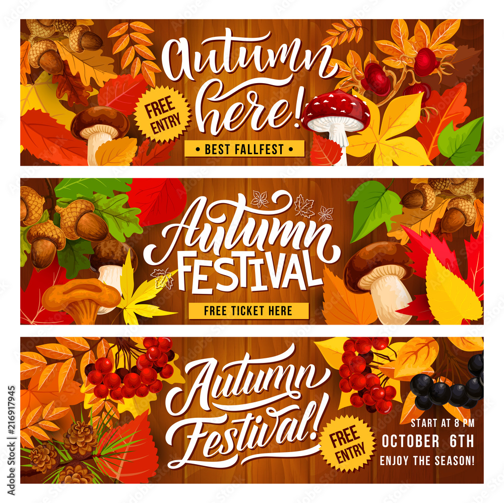 Naklejka premium Autumn harvest festival invitation banner design