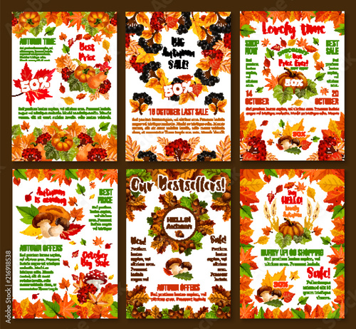 Autumn sale discount vector fall shop posters set
