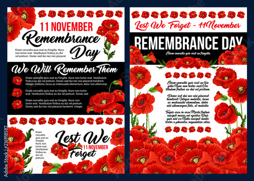 Remembrance Day banner with red poppy flower