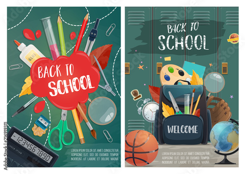 Welcome to school posters with stationery supplies