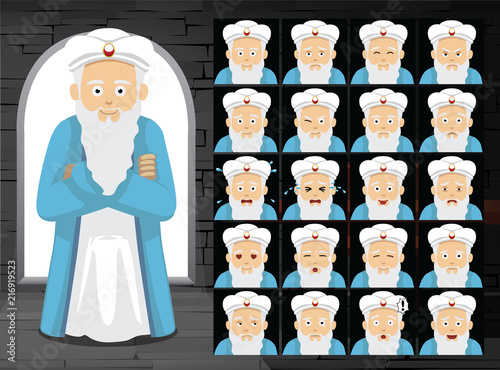 Purim Mordechai Cartoon Emotion Faces Vector Illustration