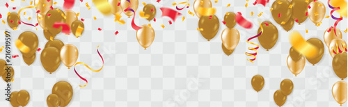 Vector party balloons illustration. Confetti and ribbons flag ribbons, Celebration background template