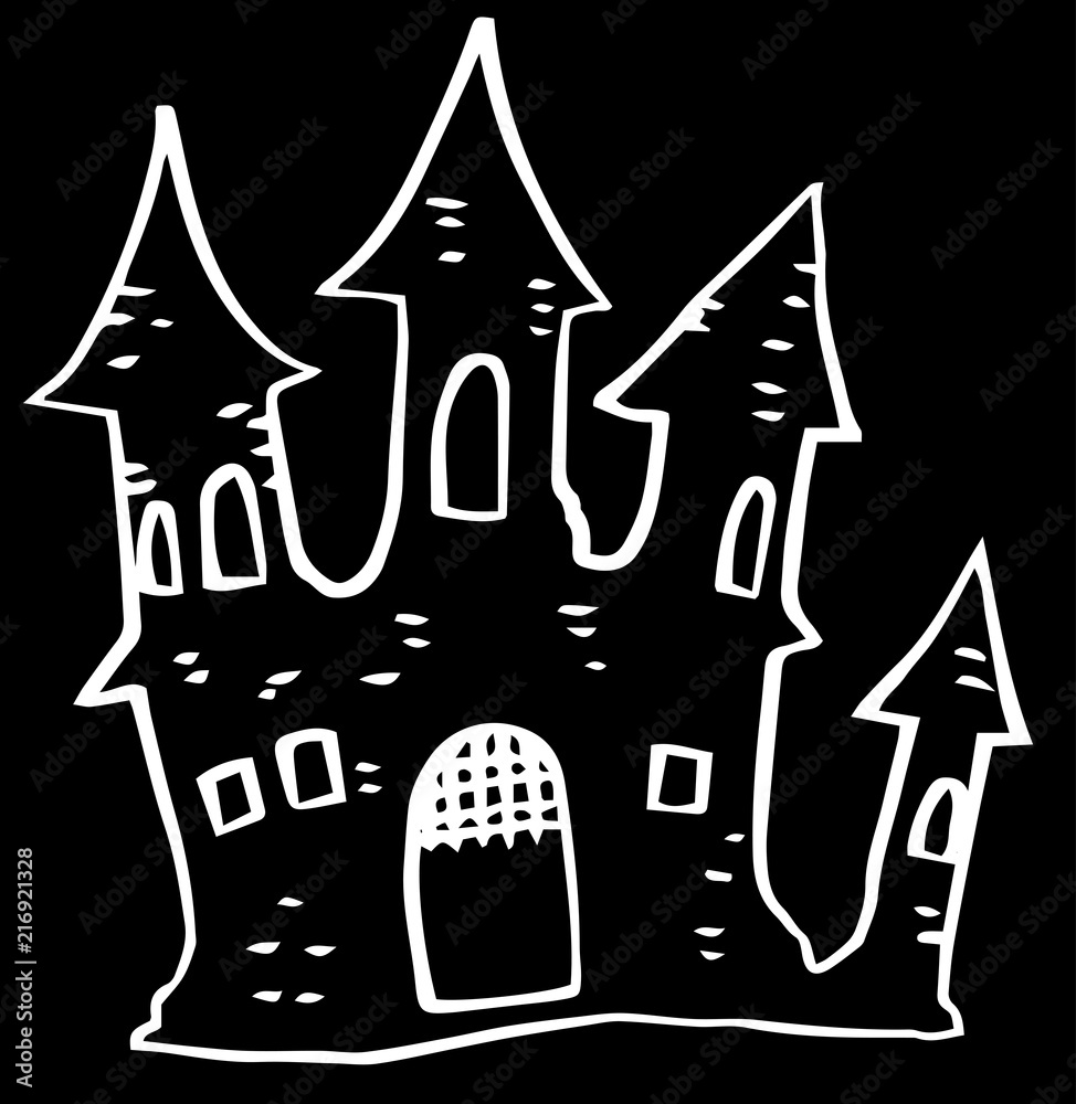 Line drawing of Halloween castle