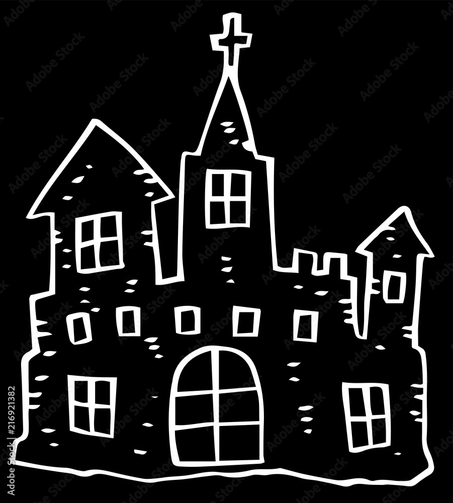 Line drawing of Halloween castle