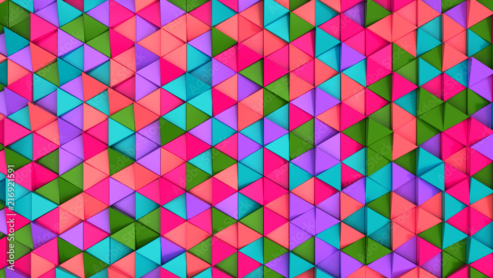 Pattern of green, red, purple and blue triangle prisms Pattern of green, red, purple and blue triangle prisms
