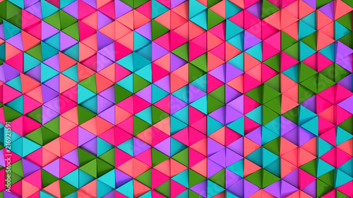 Pattern of green  red  purple and blue triangle prisms