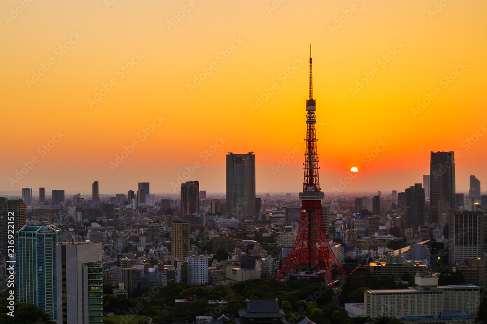 cityscape at sunset in Tokyo, Japan