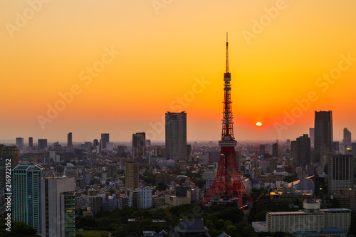 cityscape at sunset in Tokyo  Japan