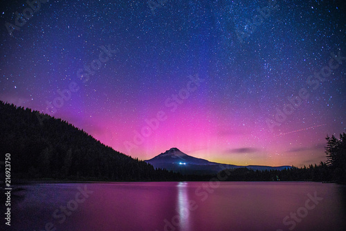 Aurora Borealis over Mount Hood from Trillium Lake, Oregon