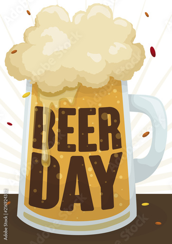 Beer Glass with Confetti for a Happy Beer Day, Vector Illustration