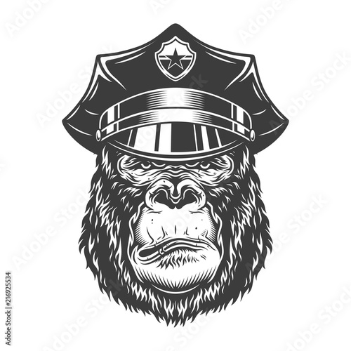 Serious gorilla in monochrome style