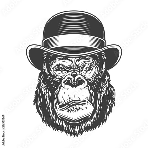 Serious gorilla in monochrome style