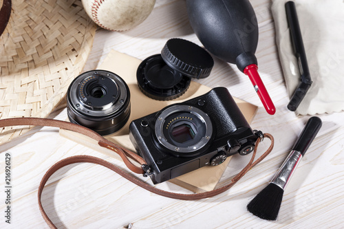 mirrorless camera with leather strap