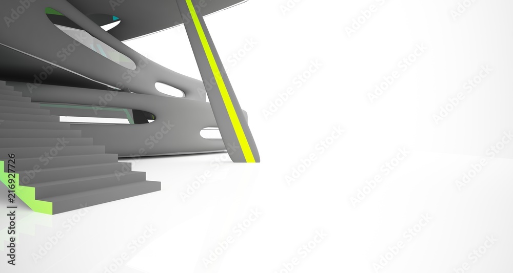 Fototapeta premium Abstract dynamic interior with black and colored gradient smooth objects. 3D illustration and rendering