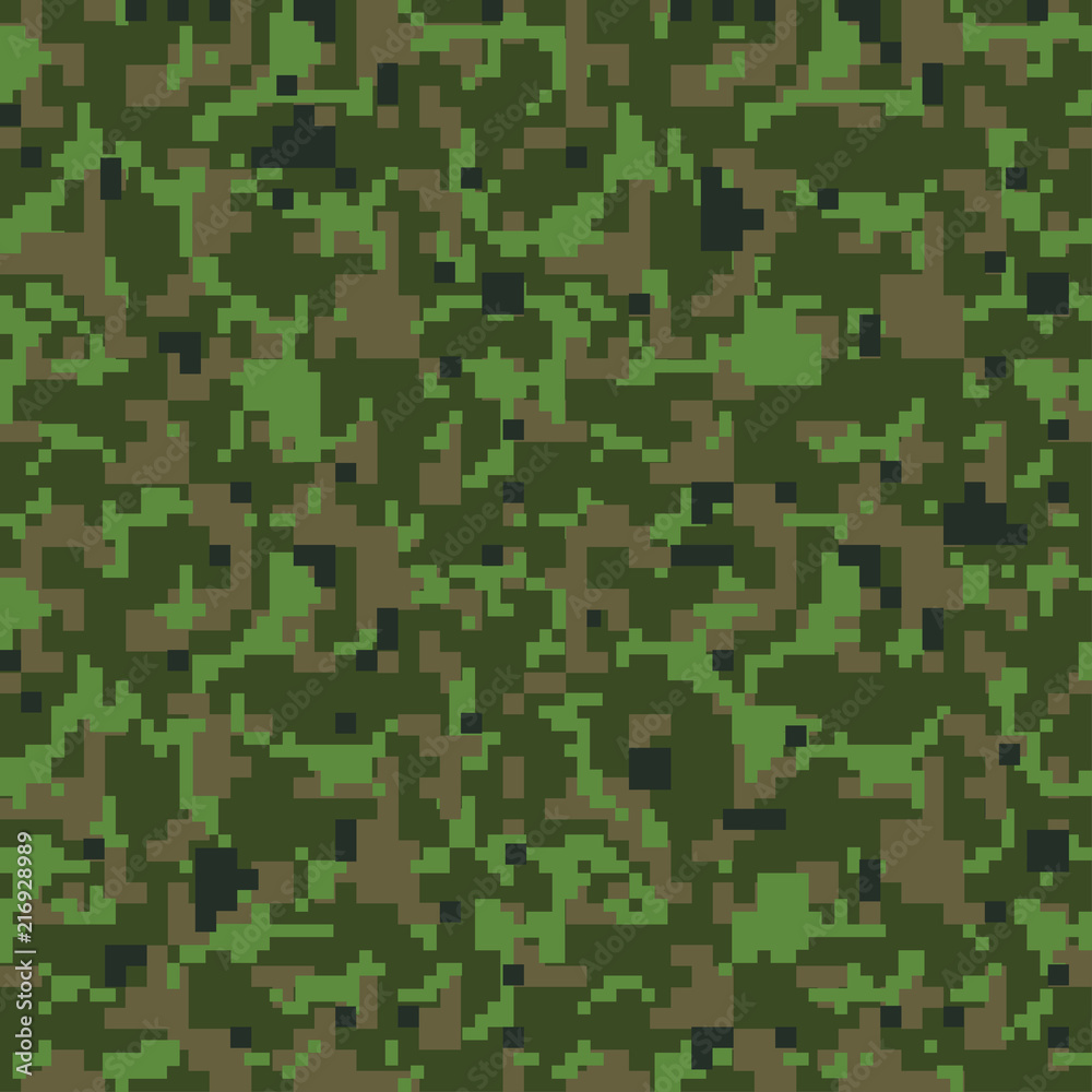 Pixel camo. Seamless camouflage pattern. Military camouflage texture.  Green, brown. forest, soldier, camouflage. Vector fabric textile print  designs. Green camo 8 bit. Stock Vector | Adobe Stock