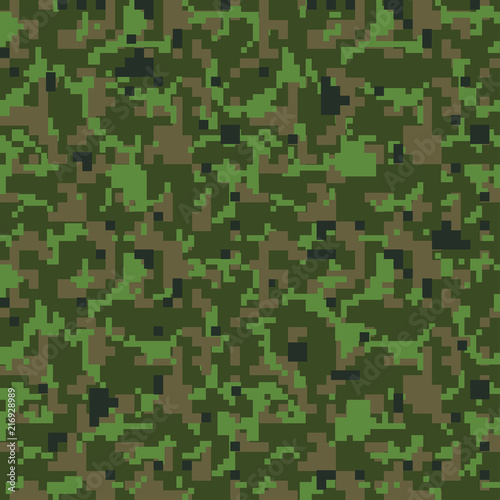 Pixel camo. Seamless camouflage pattern. Military camouflage texture. Green, brown. forest, soldier, camouflage. Vector fabric textile print designs. Green camo 8 bit. 