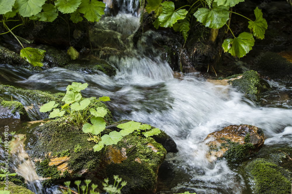 The flowing river between the stones in detail. The flowing river between the stones in detail.