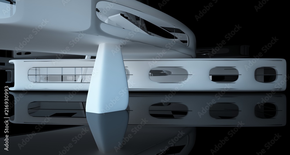 Abstract dynamic interior with black smooth objects. 3D illustration and rendering Abstract dynamic interior with black smooth objects. 3D illustration and rendering