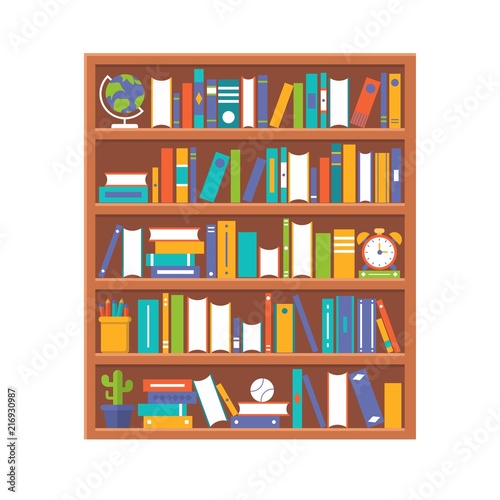 Book shelf and stationary, flat design back to school theme