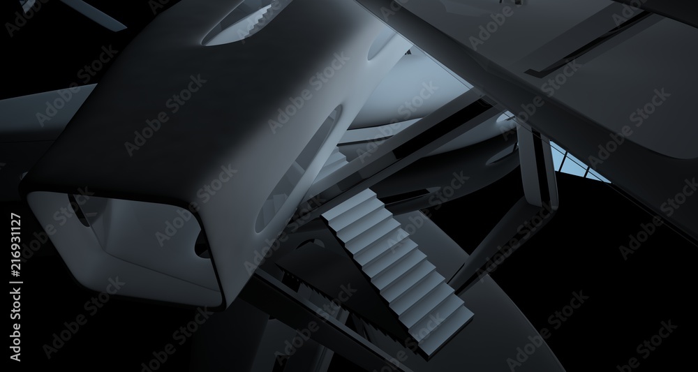 Obraz premium Abstract dynamic interior with black smooth objects. 3D illustration and rendering