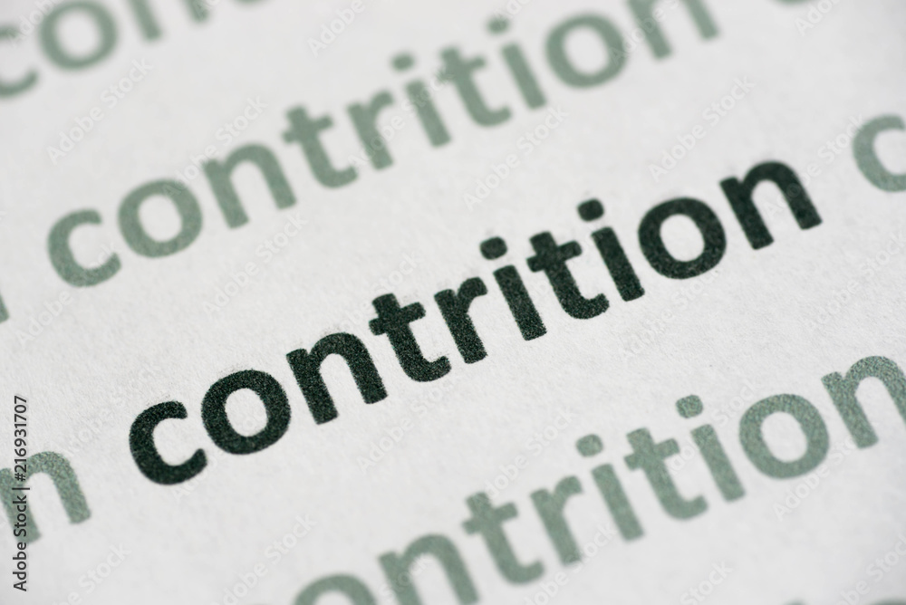 word contrition printed on paper macro word contrition printed on paper macro