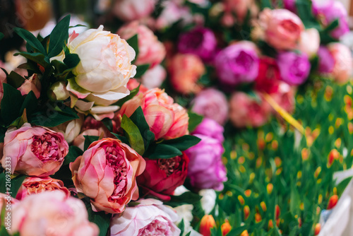 Lot of peonies  close up.