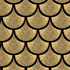 Wandcirkels Goudvis patronen Gouden visschubben met glitter effect  © sasa