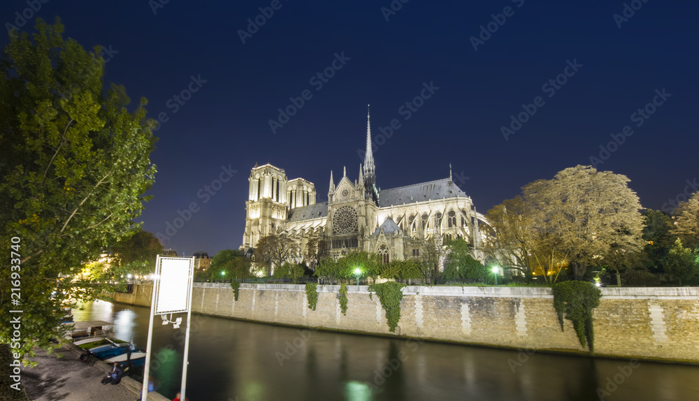 Notre Dame Cathedral in Paris city, France. Night scene Notre Dame Cathedral in Paris city, France. Night scene