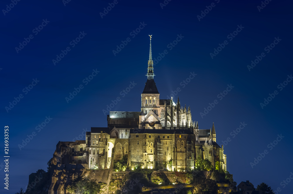 Saint Michel famous castlein France. night scene Saint Michel famous castlein France. night scene