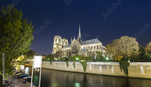 Notre Dame Cathedral in Paris city, France. Night scene